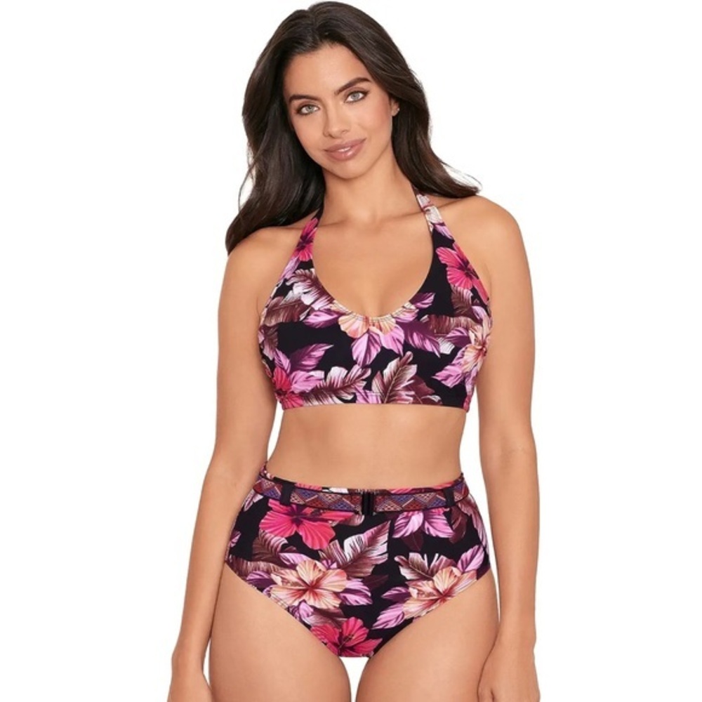Skinny Dippers Mowie Cherry Dip Plunge Bikini Floral High Waist‎ Belted M NWT